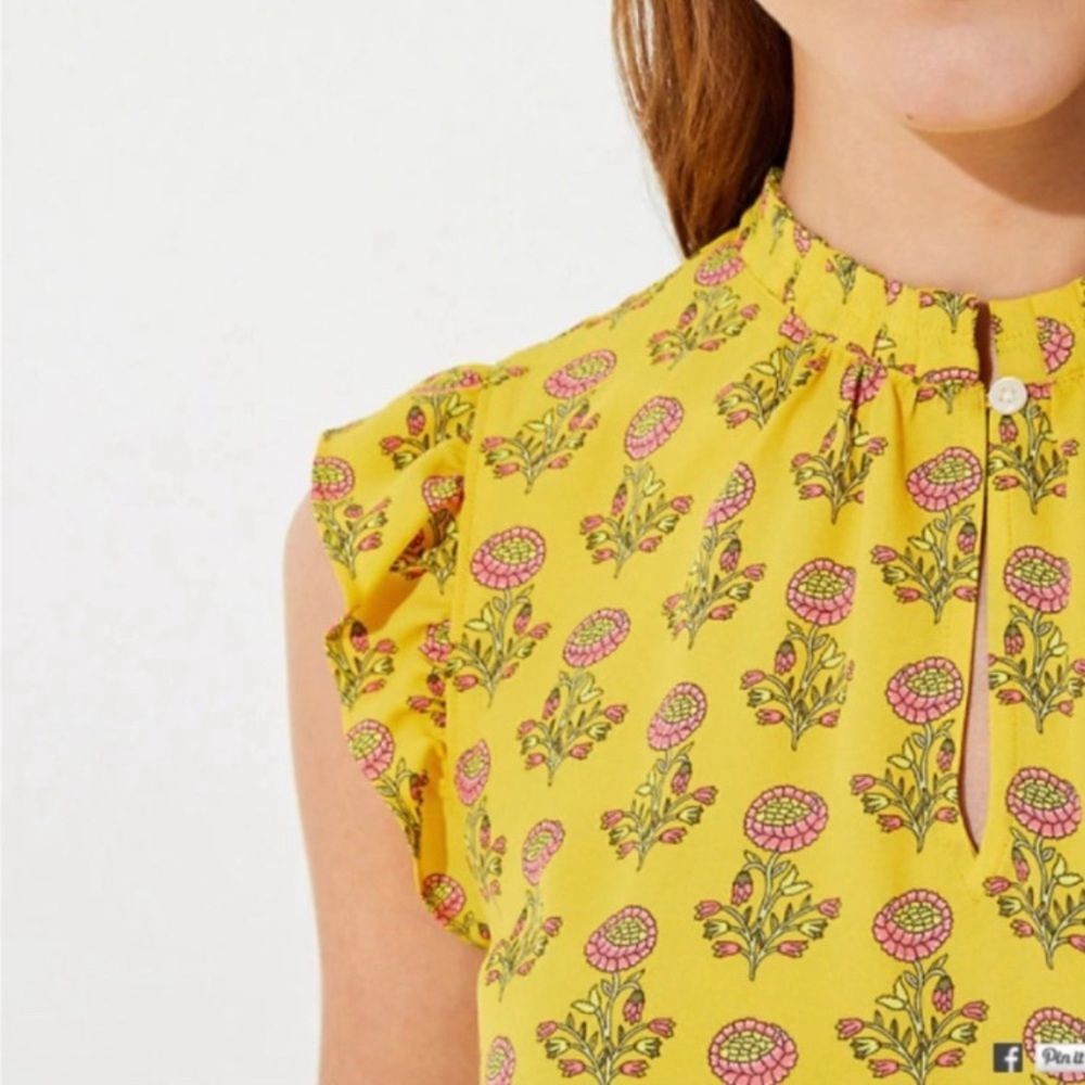 LOFT Peony Ruffle Split Neck Top - Picture 3 of 7